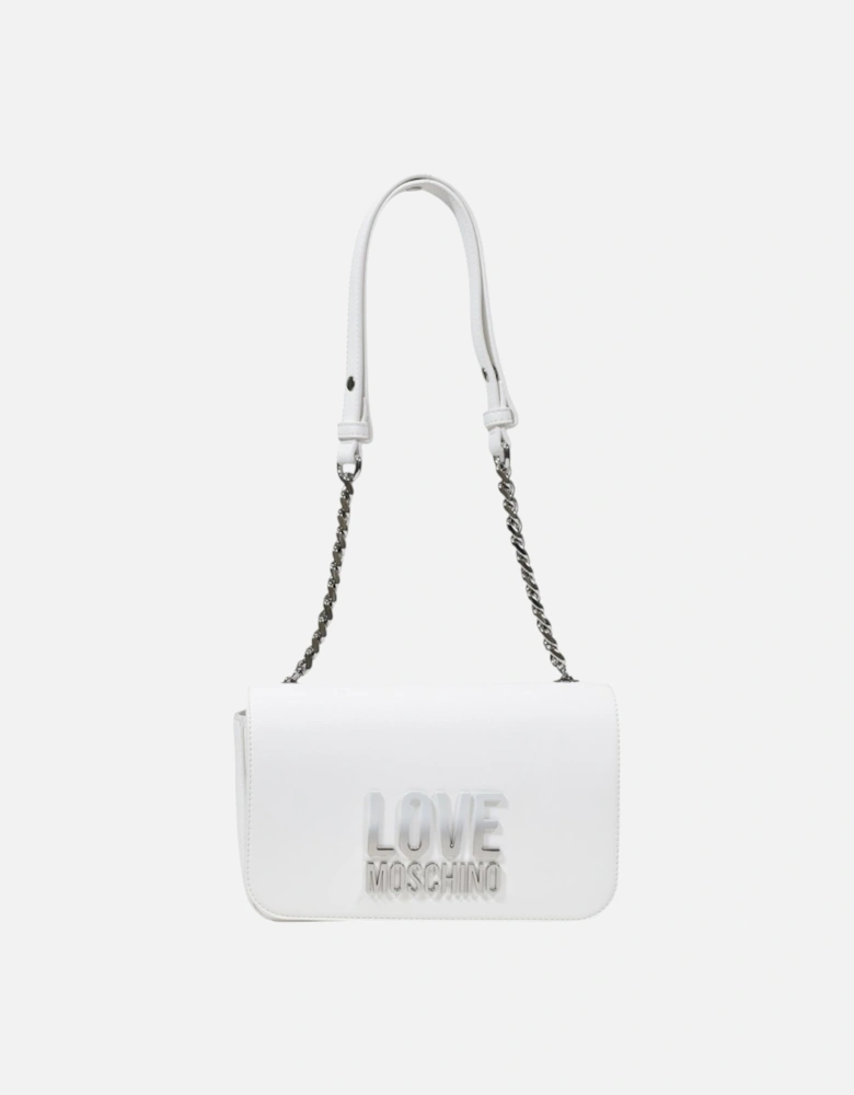 Automatic Button Shoulder Bag with Inside Pockets Women - White