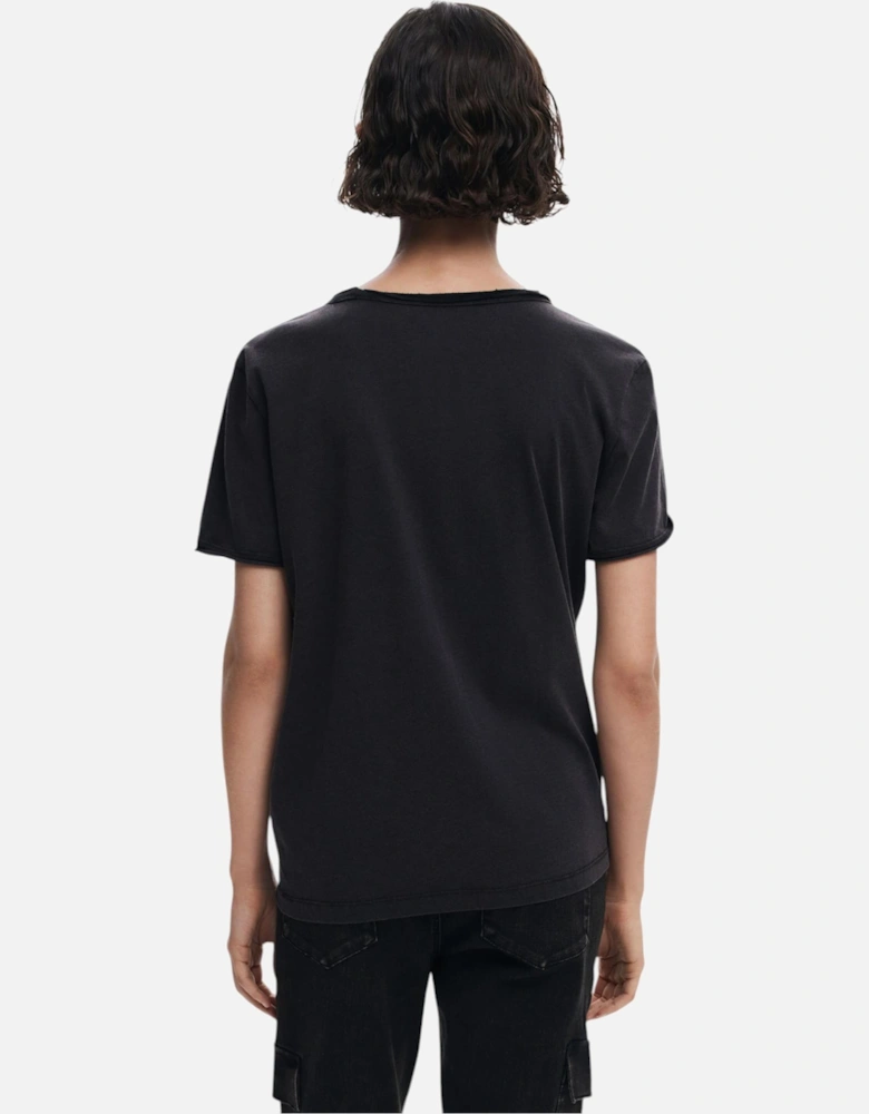 Printed V-Neck Cotton T-Shirt Women - Black Shirts