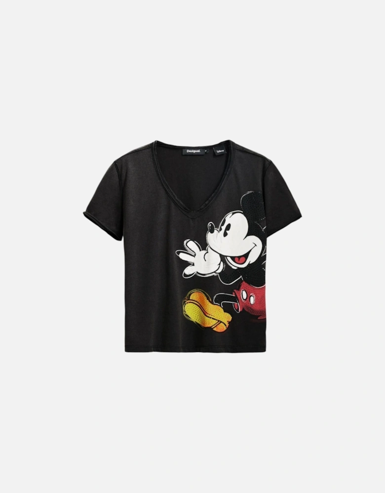 Printed V-Neck Cotton T-Shirt Women - Black Shirts