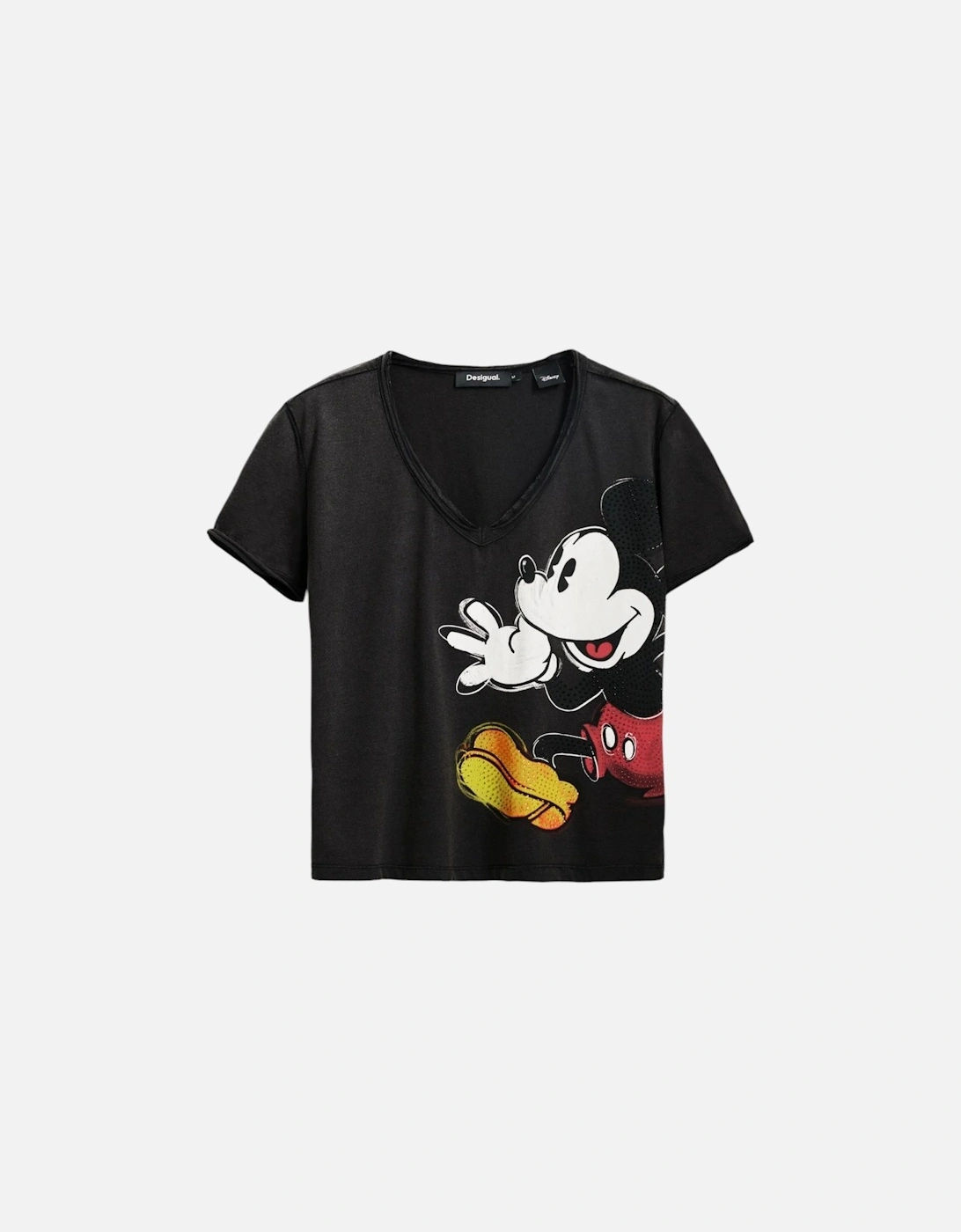 Printed V-Neck Cotton T-Shirt Women - Black Shirts