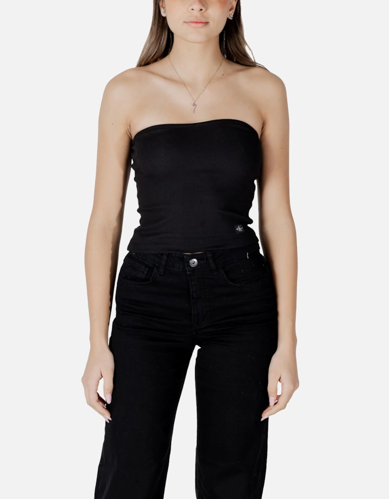 Sleeveless Plain Cotton-Lycra Top Women - Black