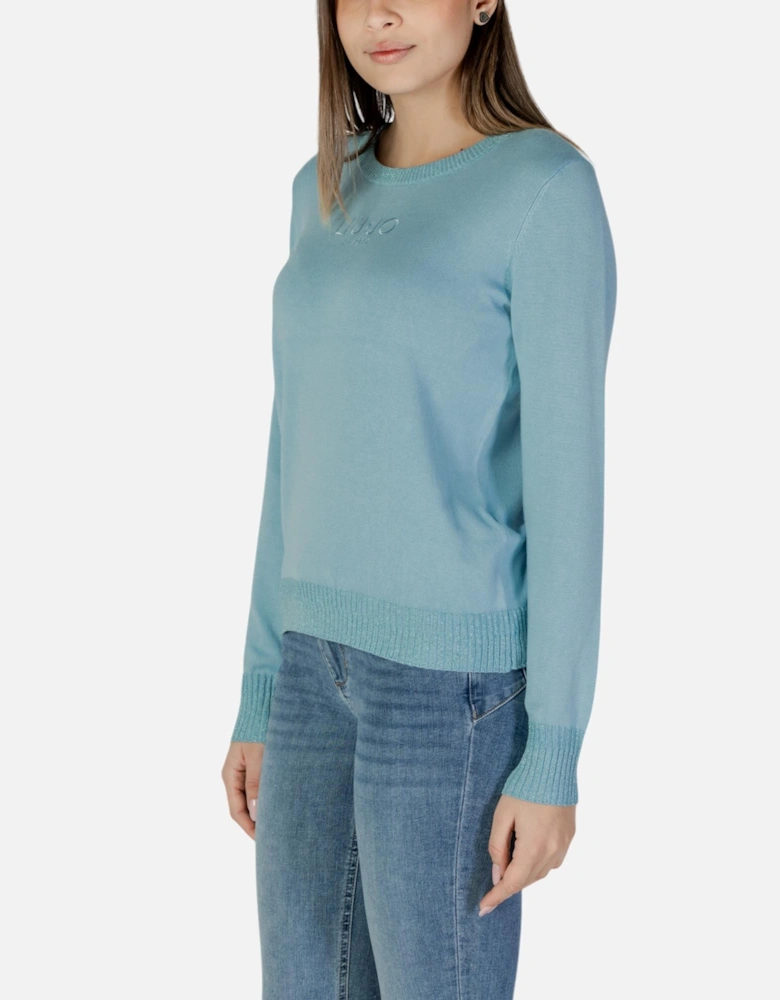 Round Neck Long Sleeve Knitwear Women - Light Blue