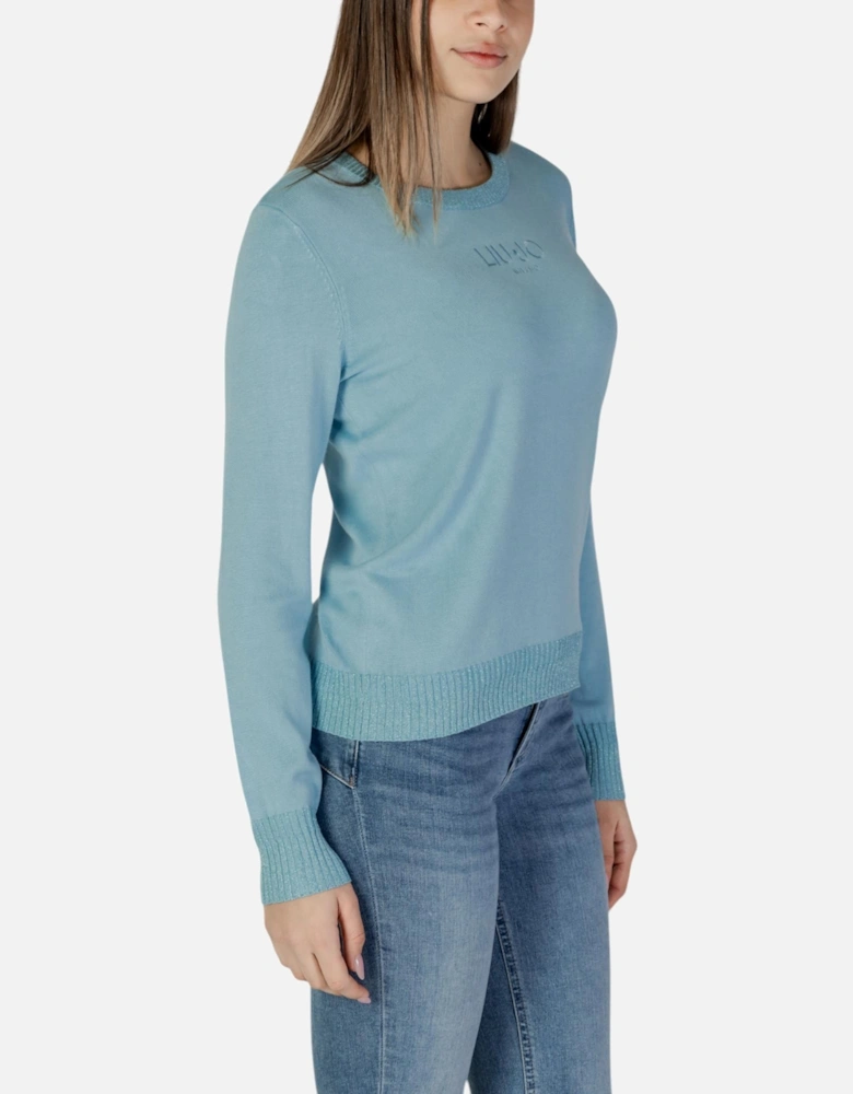 Round Neck Long Sleeve Knitwear Women - Light Blue