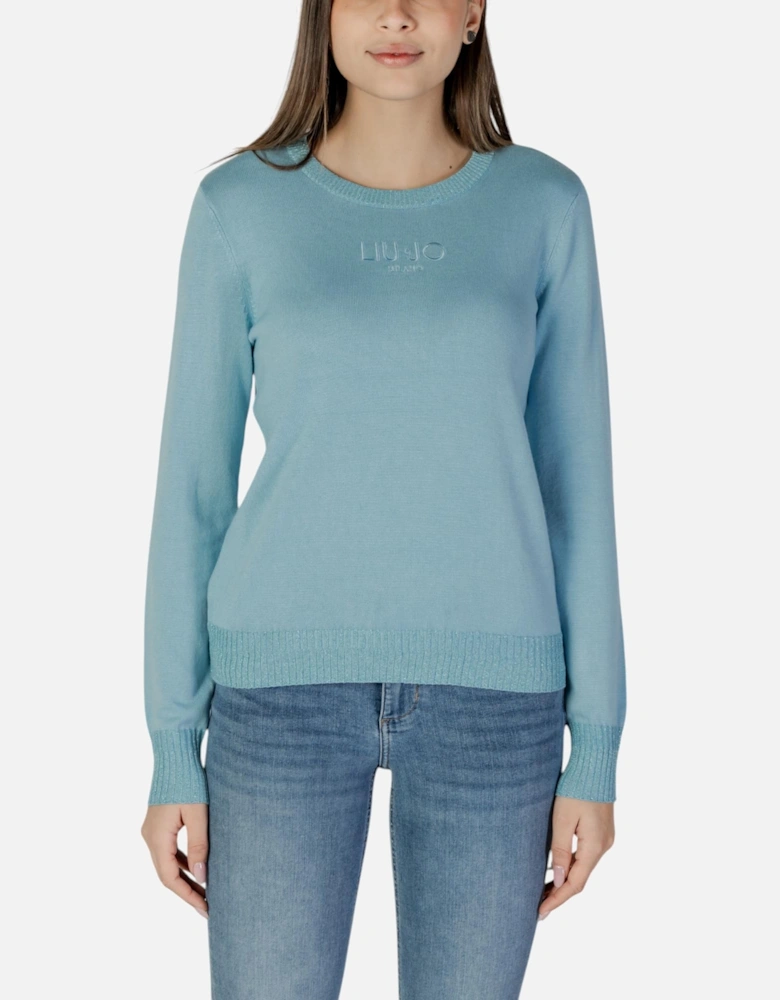 Round Neck Long Sleeve Knitwear Women - Light Blue