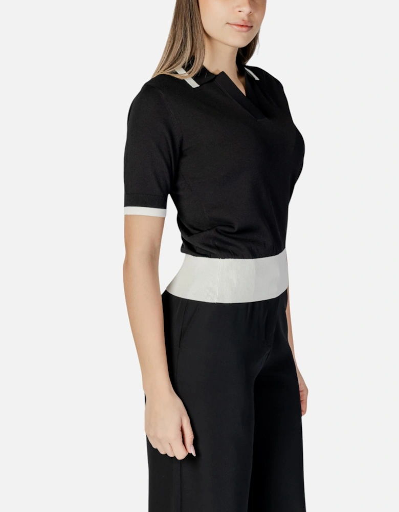 V-Neck Polo Short Sleeve T-shirt Women - Black Shirts