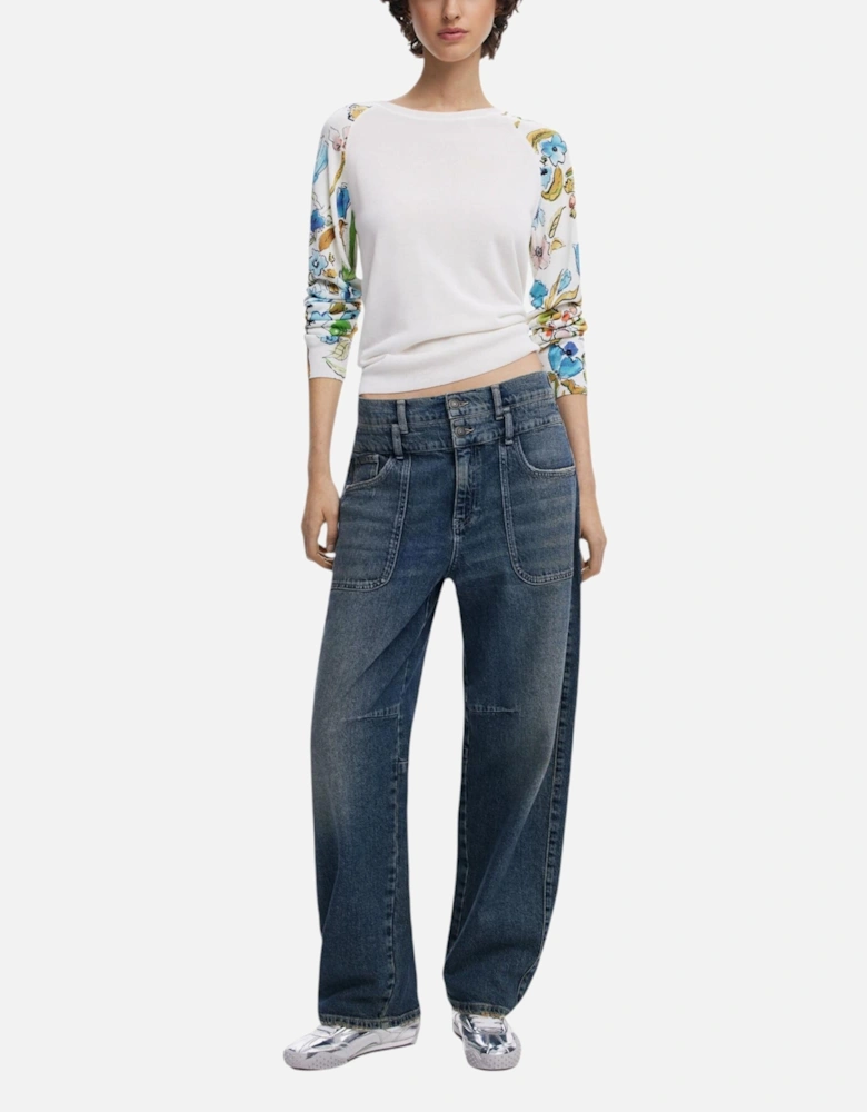 Coloured Pattern Long Sleeve Knitwear Women - White