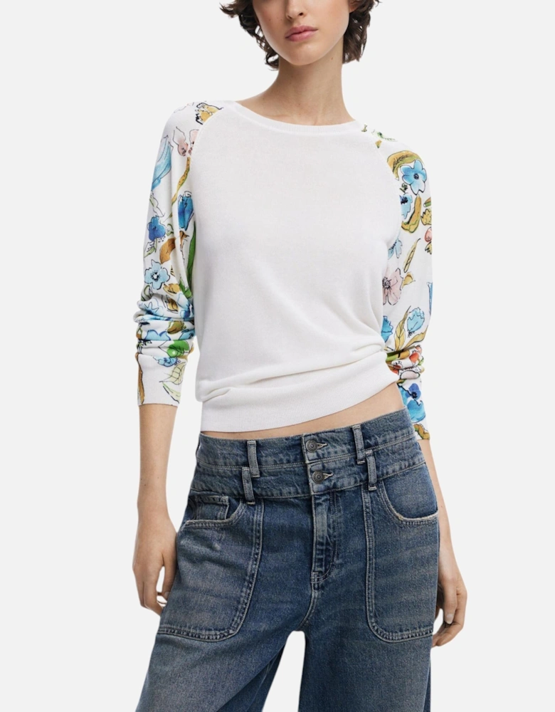 Coloured Pattern Long Sleeve Knitwear Women - White