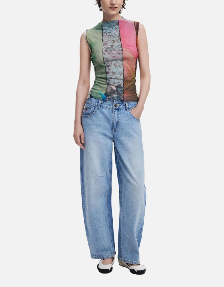 Sleeveless Patterned Slip-On Top with Round Neck Women - Green