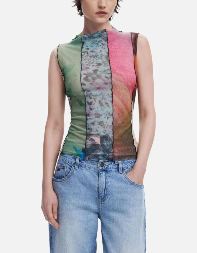 Sleeveless Patterned Slip-On Top with Round Neck Women - Green