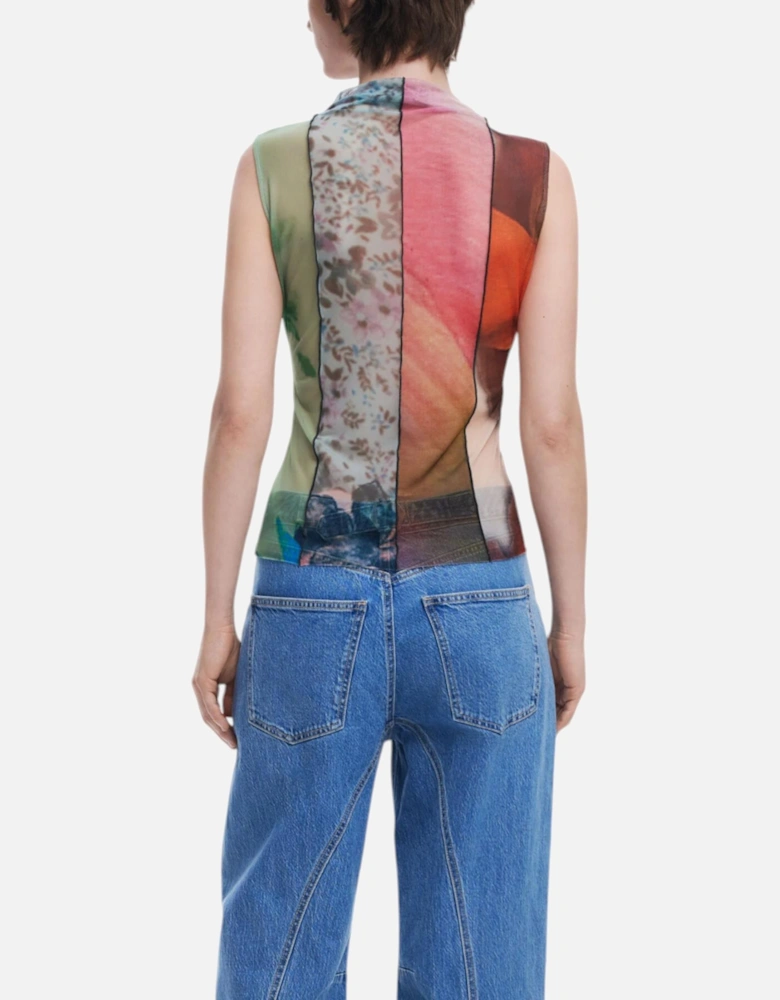 Sleeveless Patterned Slip-On Top with Round Neck Women - Green