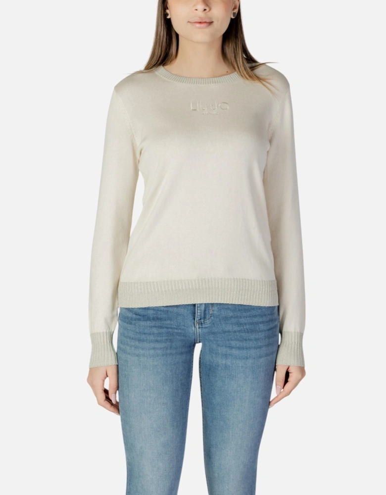 Plain Long Sleeve Round Neck Knitwear Women - Beige