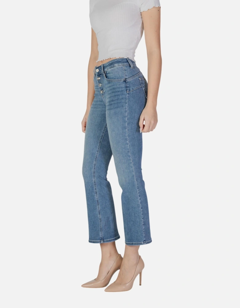Plain Zip and Button Fastening Jeans Women - Blue