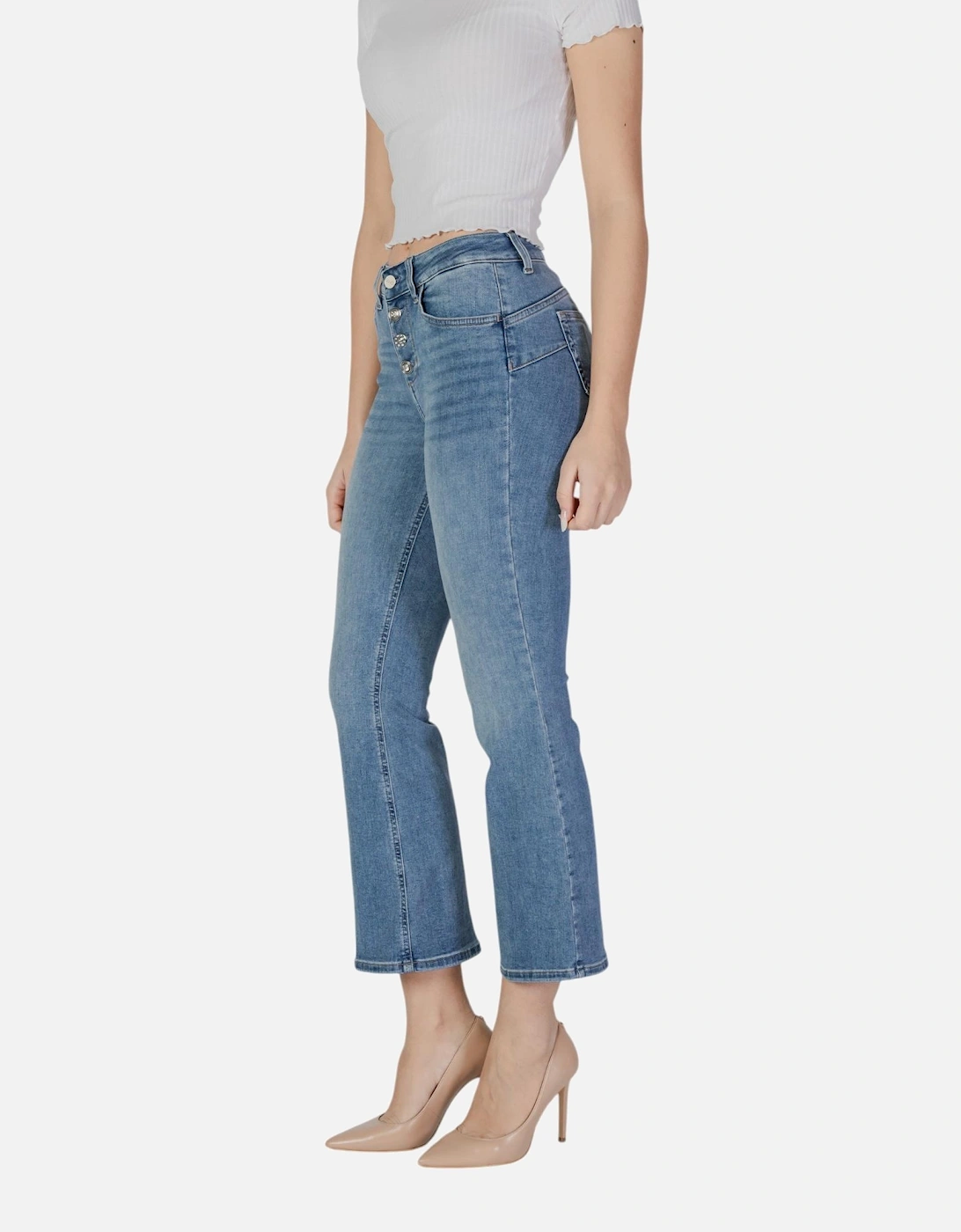 Plain Zip and Button Fastening Jeans Women - Blue