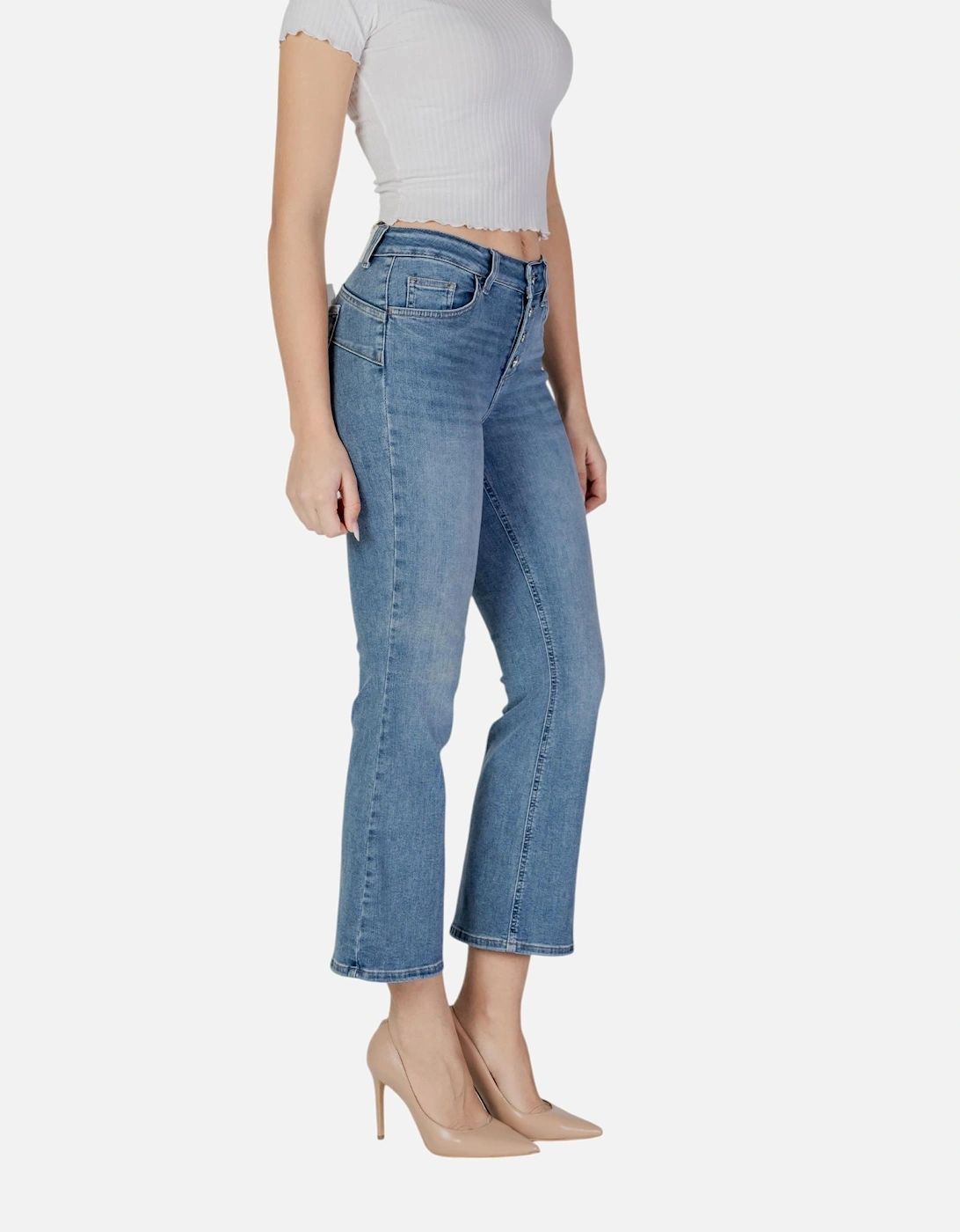 Plain Zip and Button Fastening Jeans Women - Blue