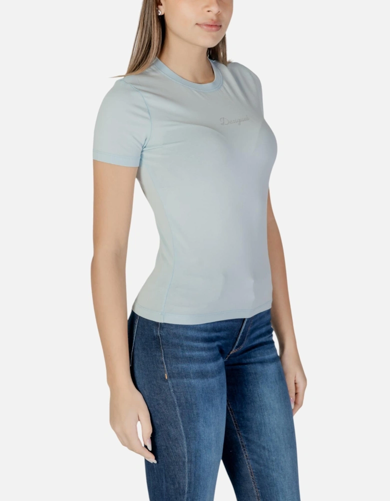 Short Sleeve Round Neck T-Shirt Women - Light Blue Shirts