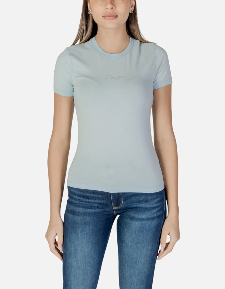Short Sleeve Round Neck T-Shirt Women - Light Blue Shirts