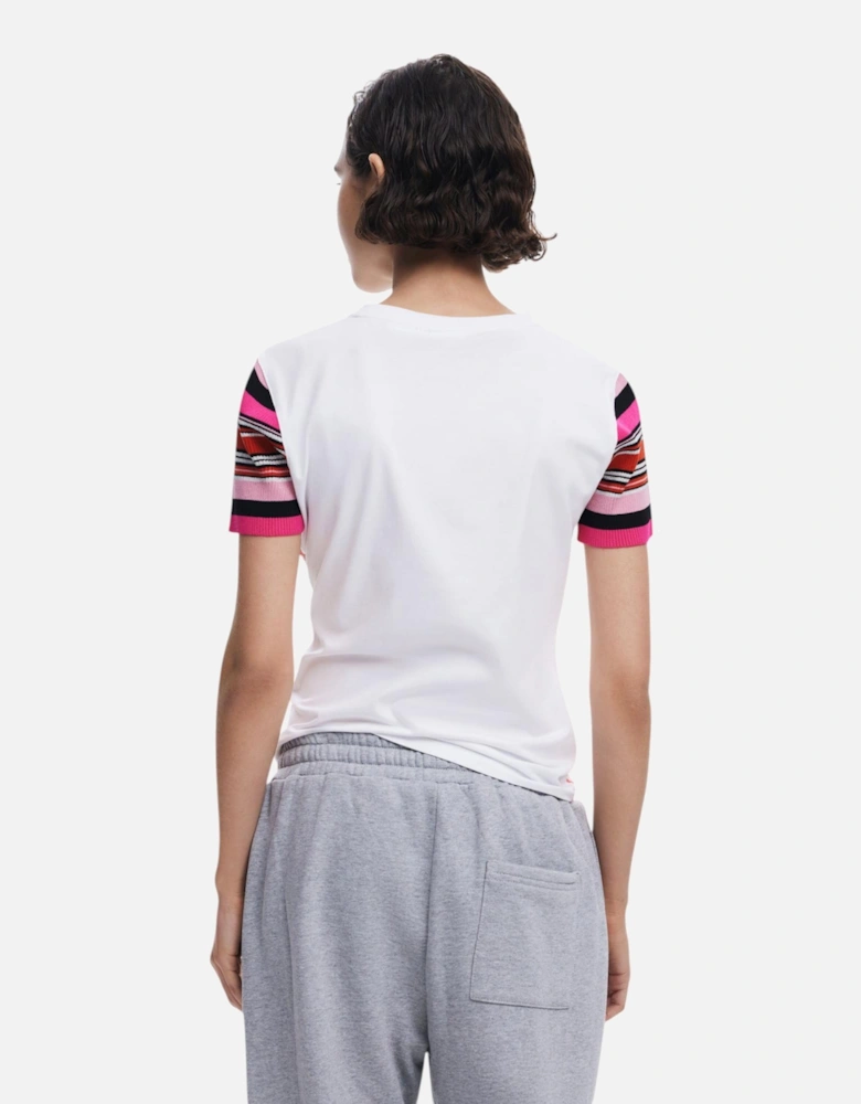 Print Pattern Short Sleeve Round Neck T-shirt Women - White Shirts