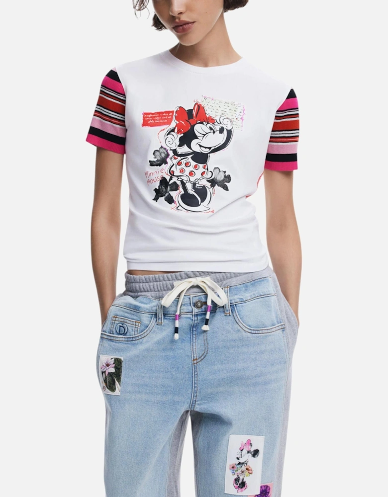 Print Pattern Short Sleeve Round Neck T-shirt Women - White Shirts