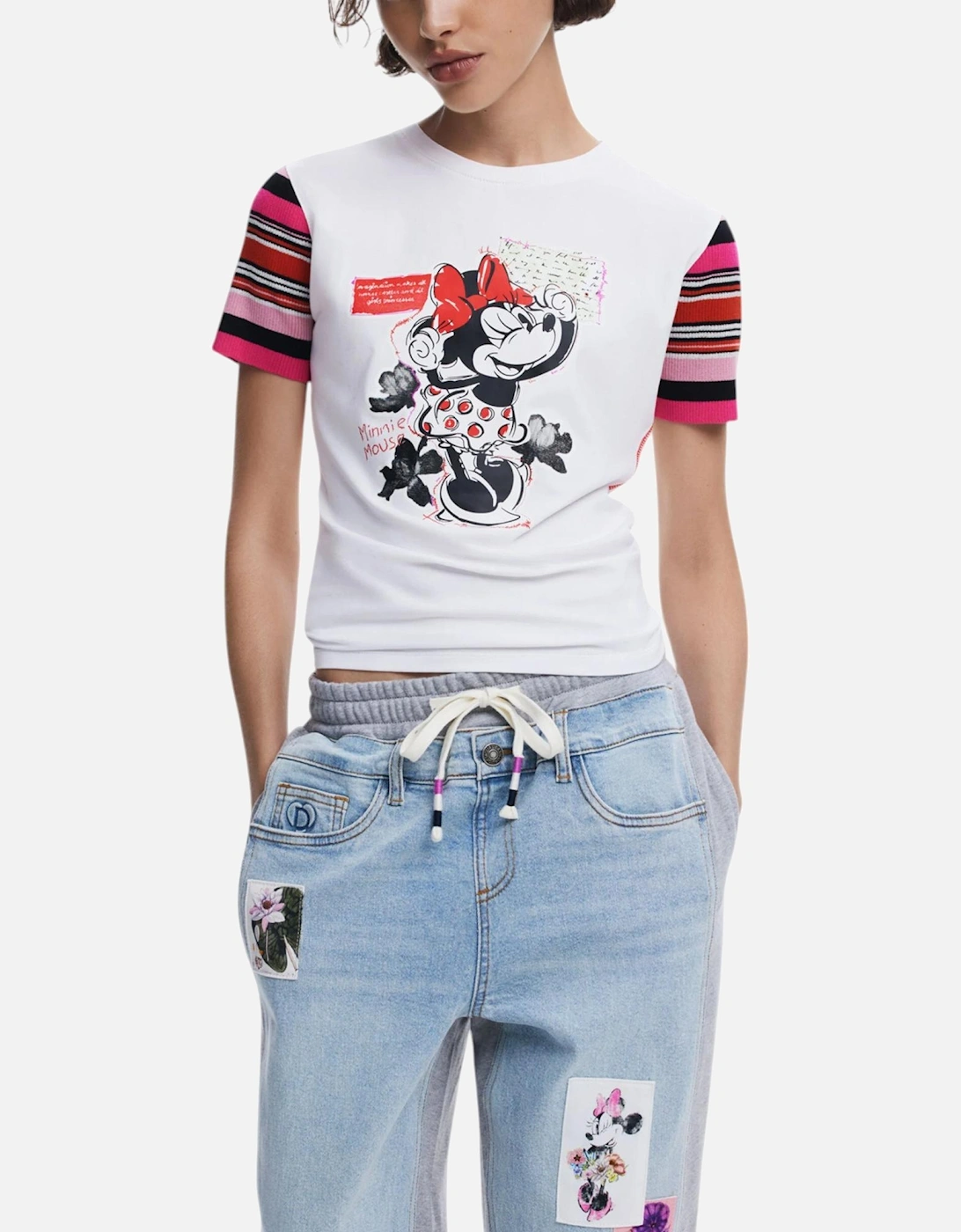 Print Pattern Short Sleeve Round Neck T-shirt Women - White Shirts, 4 of 3