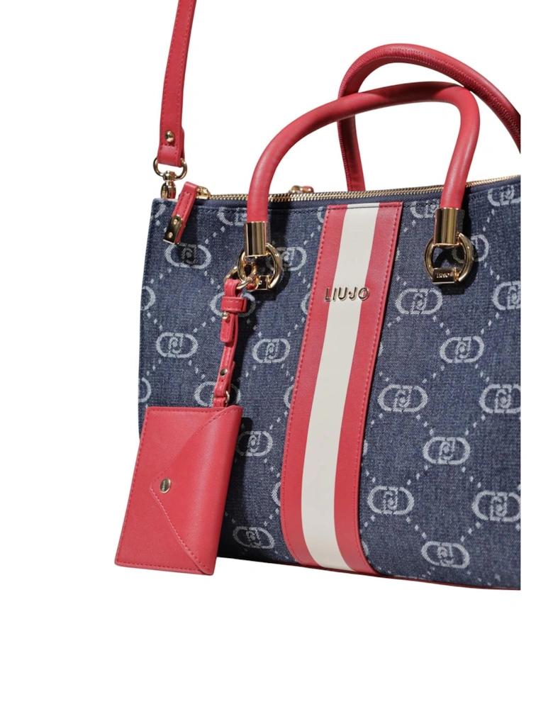 Printed Handbag with Shoulder Strap Women - Blue Bags