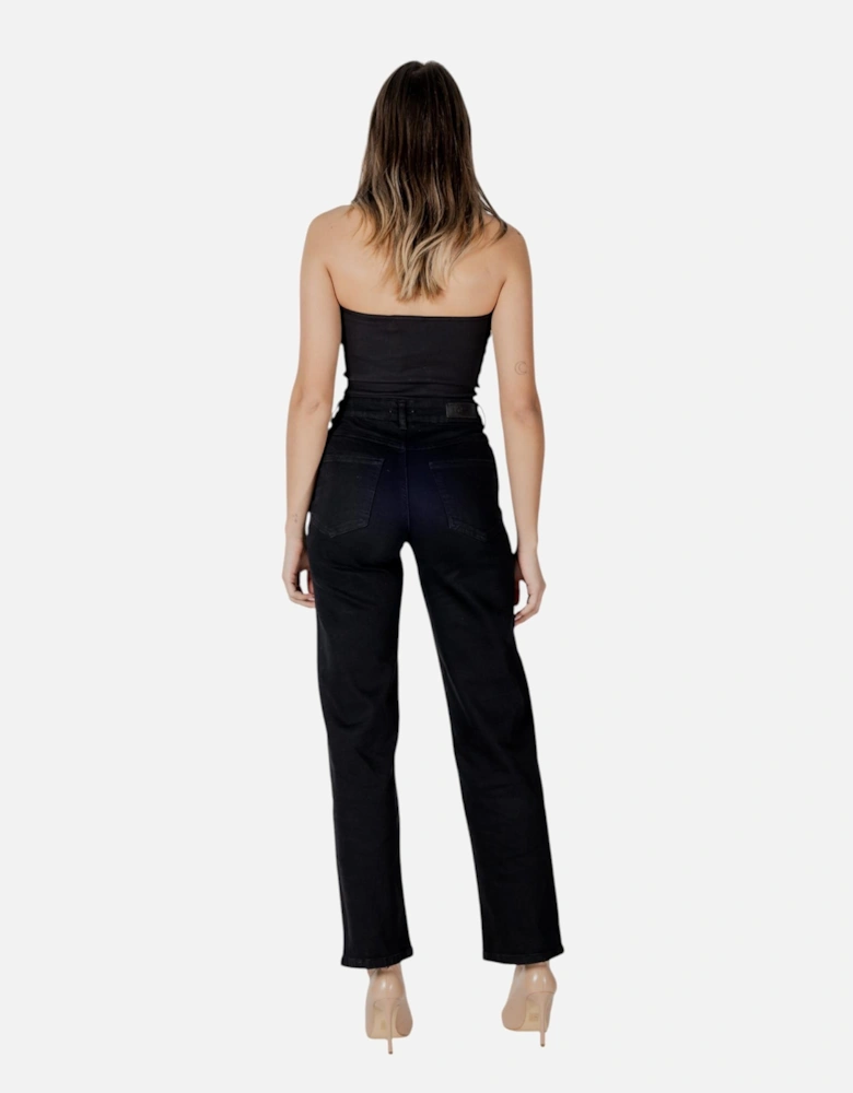 Plain Zip and Button Jeans with Pockets Women - Black