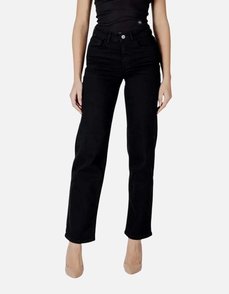 Plain Zip and Button Jeans with Pockets Women - Black