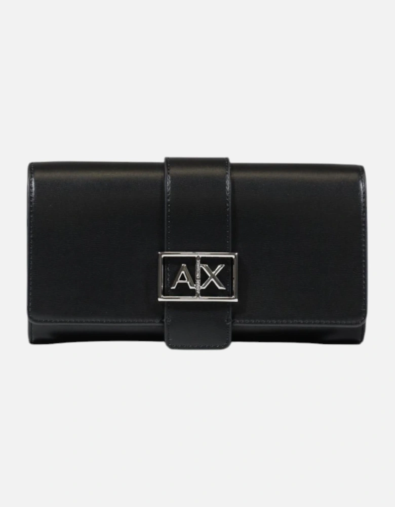 Plain Polyester Wallet with Clip Fastening Women - Black