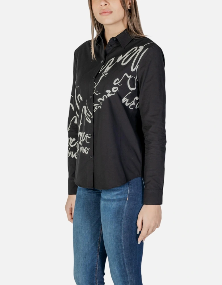 Printed Long Sleeve Cotton Shirt Women - Black