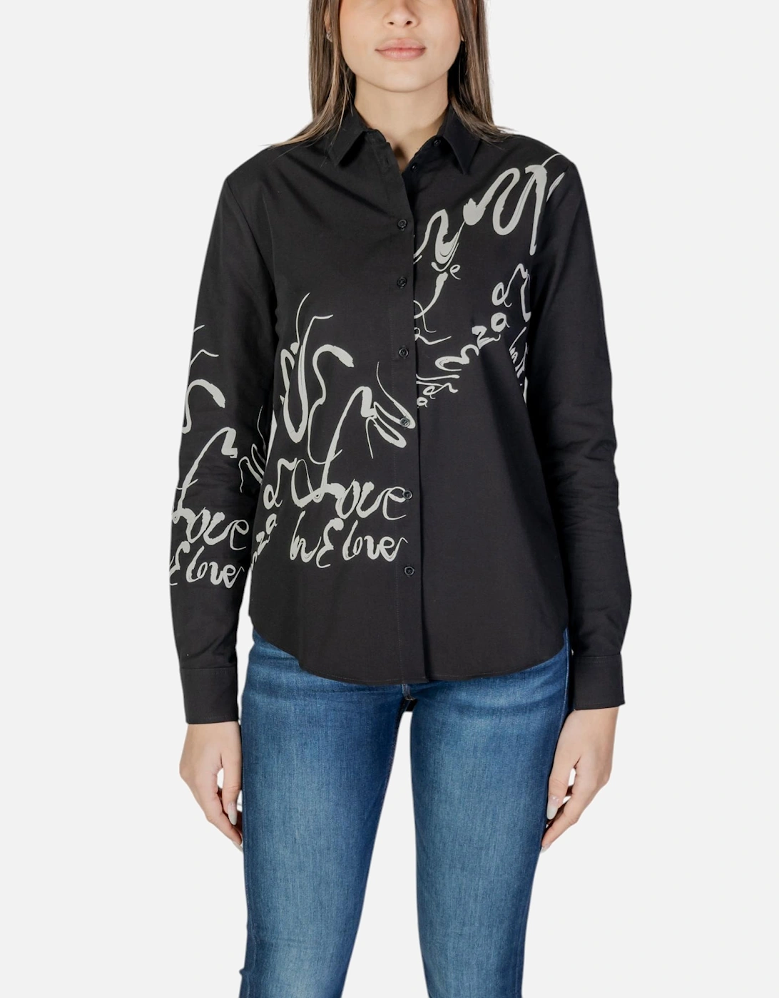 Printed Long Sleeve Cotton Shirt Women - Black, 4 of 3