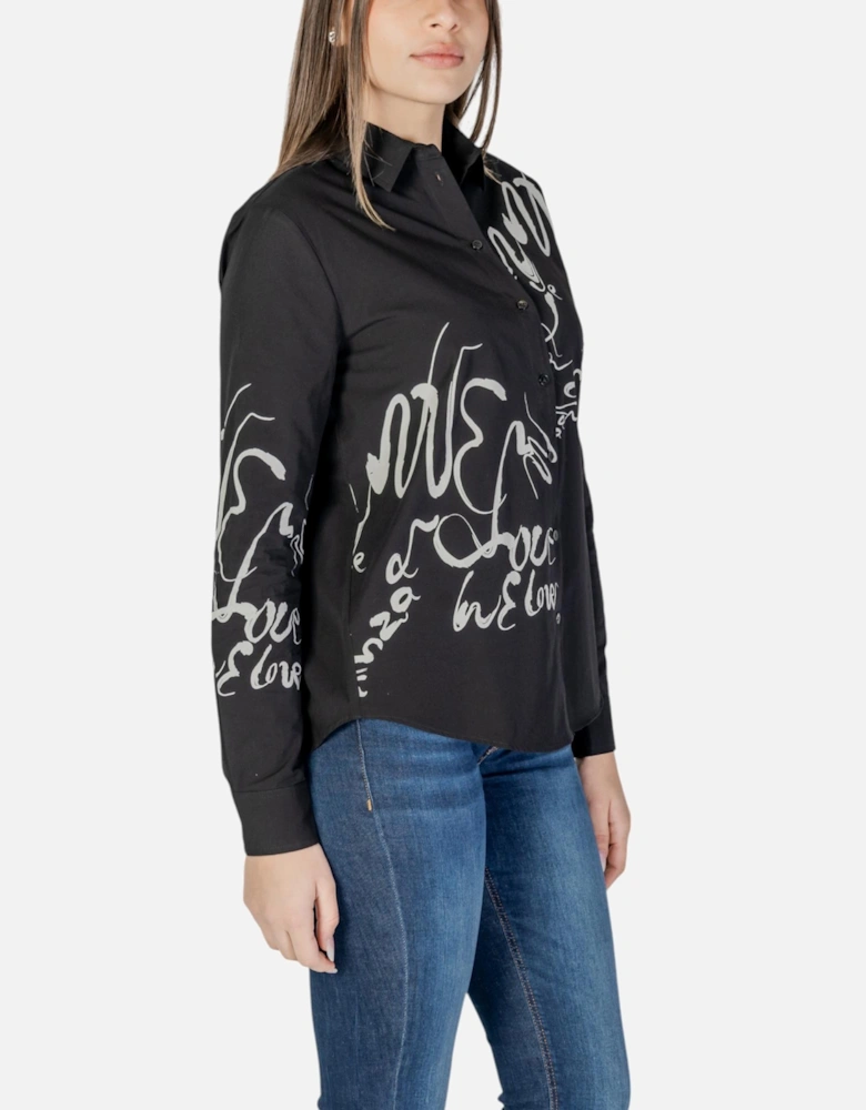 Printed Long Sleeve Cotton Shirt Women - Black