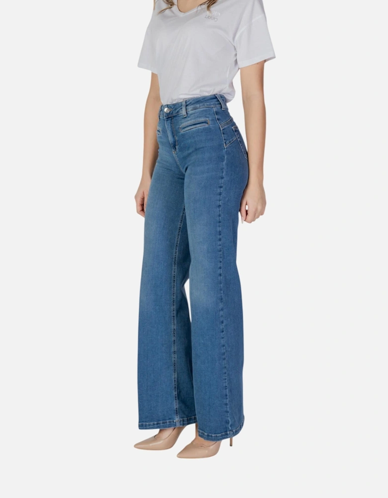Zip and Button Fastening Jeans Women - Blue
