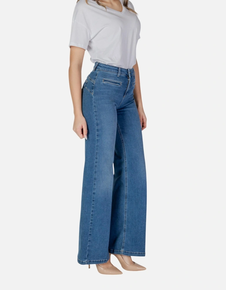 Zip and Button Fastening Jeans Women - Blue