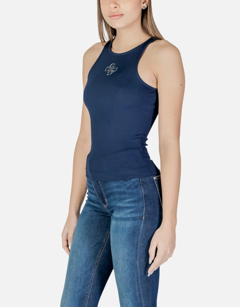 Sleeveless Plain Round Neck Top Women - Blue
