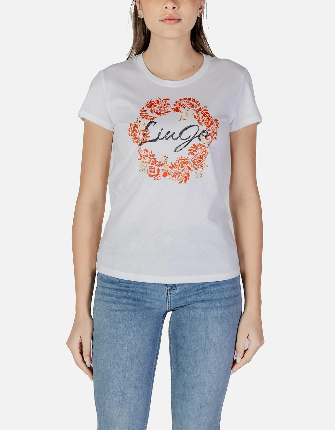 Printed Cotton T-Shirt with Round Neck Women - White Shirts, 4 of 3