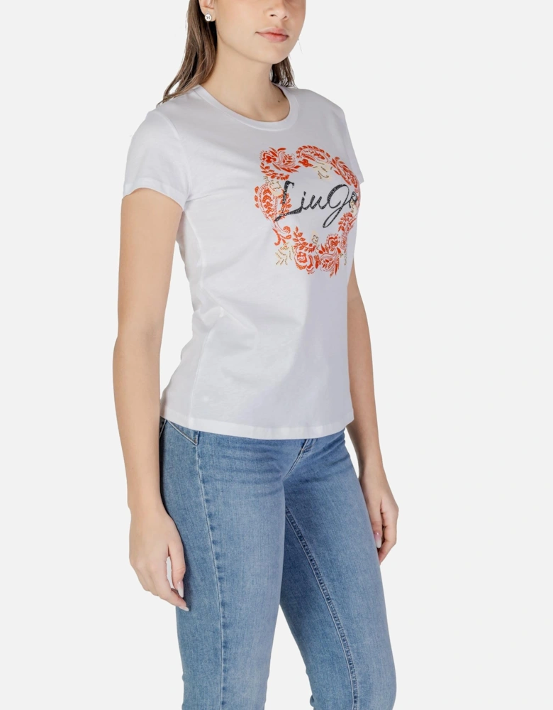 Printed Cotton T-Shirt with Round Neck Women - White Shirts