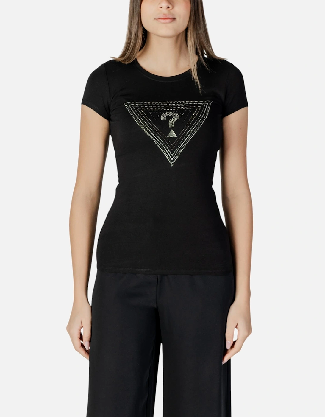 Printed Short Sleeve Round Neck T-shirt Women - Black Shirts, 4 of 3