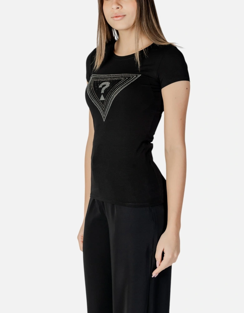 Printed Short Sleeve Round Neck T-shirt Women - Black Shirts