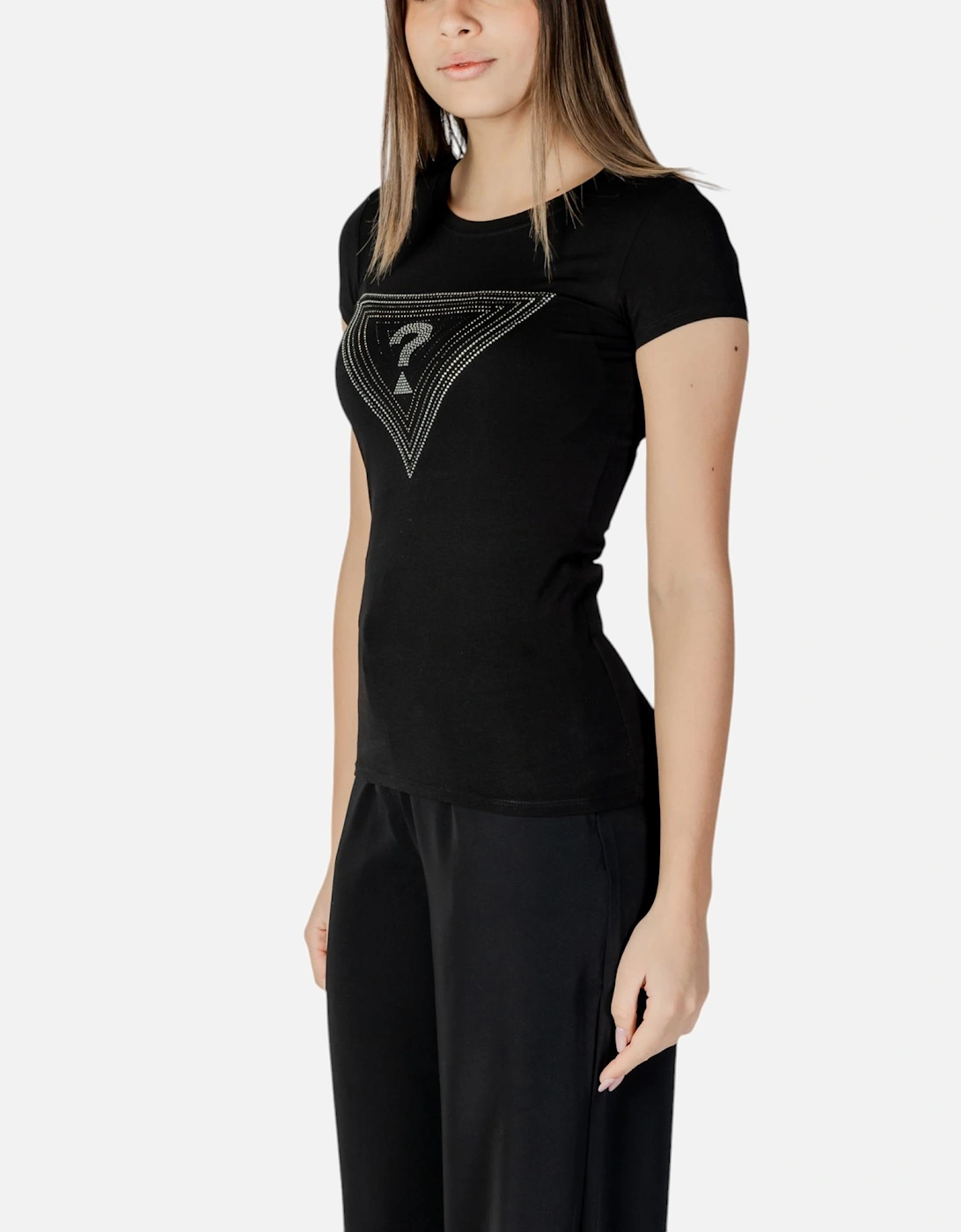 Printed Short Sleeve Round Neck T-shirt Women - Black Shirts