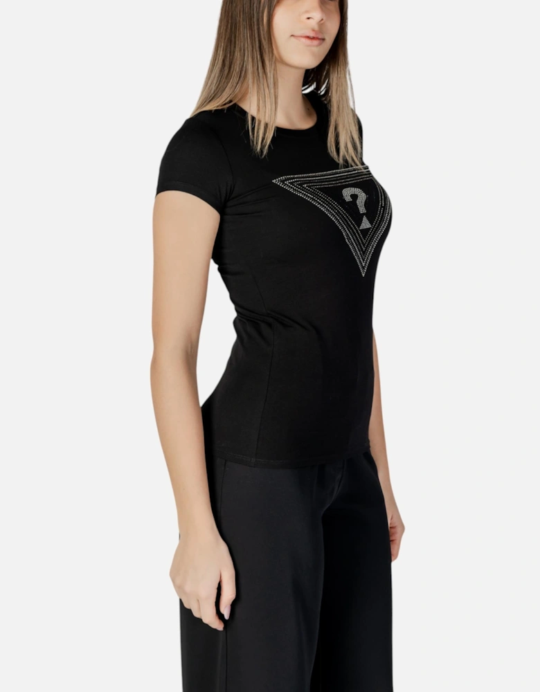 Printed Short Sleeve Round Neck T-shirt Women - Black Shirts