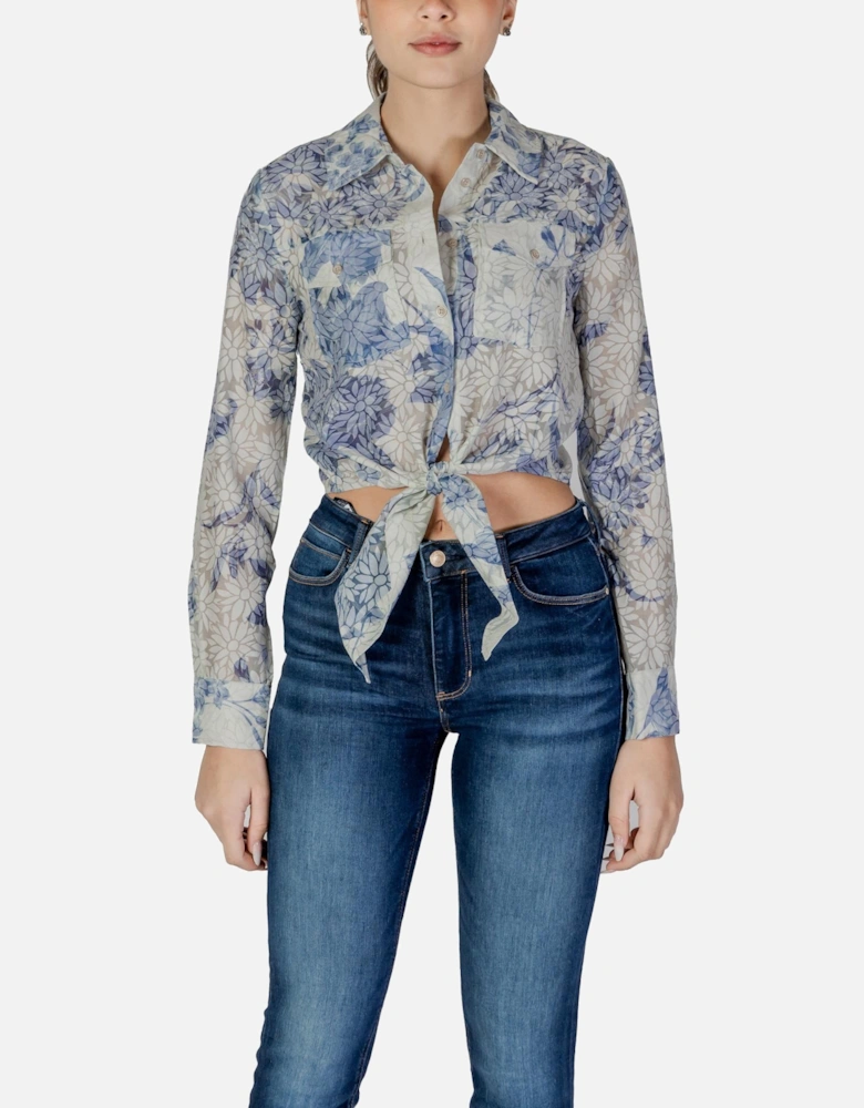 Floral Long Sleeve Button-Up Shirt Women - Blue