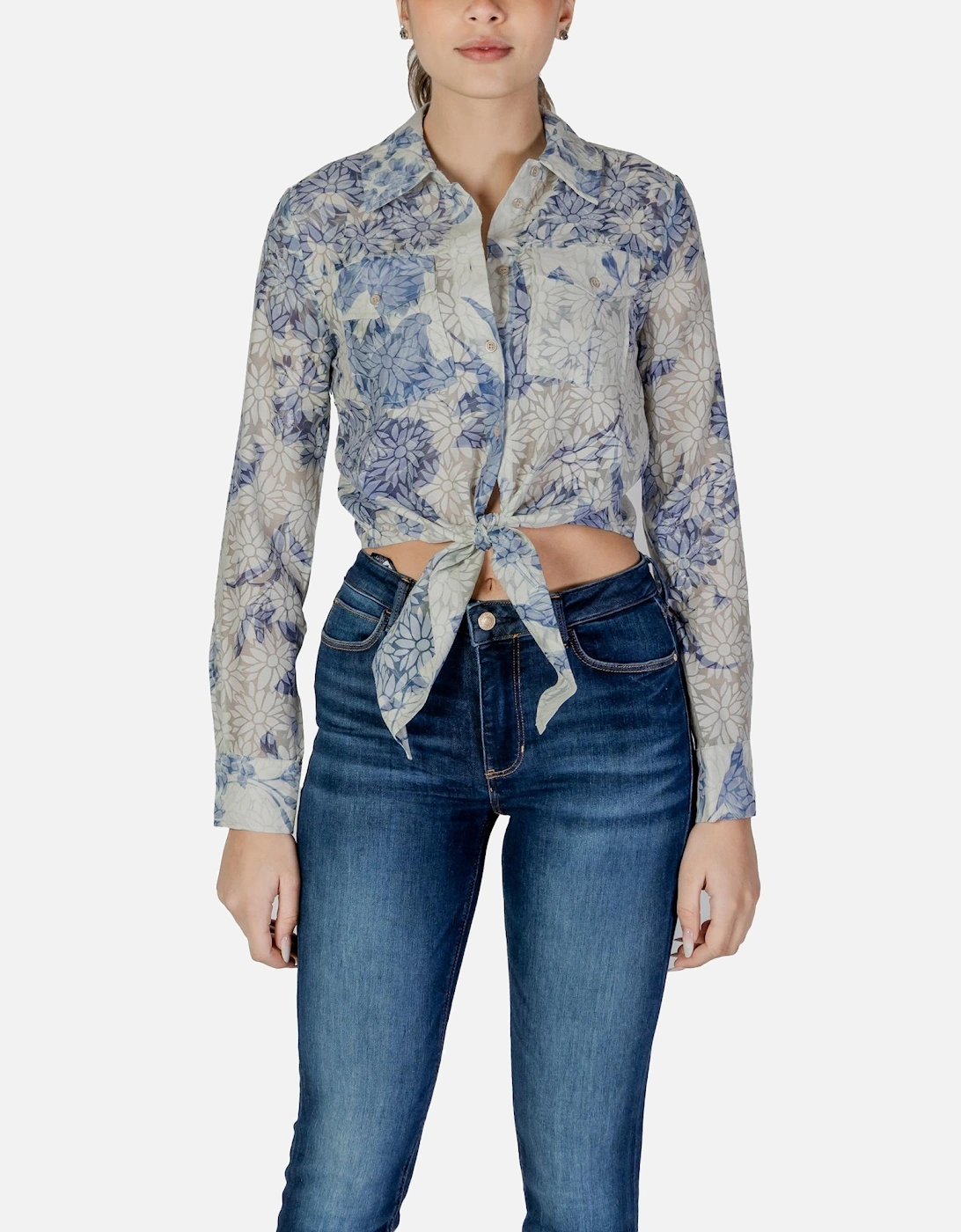 Floral Long Sleeve Button-Up Shirt Women - Blue, 4 of 3