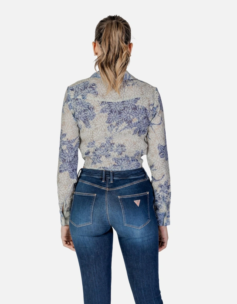 Floral Long Sleeve Button-Up Shirt Women - Blue
