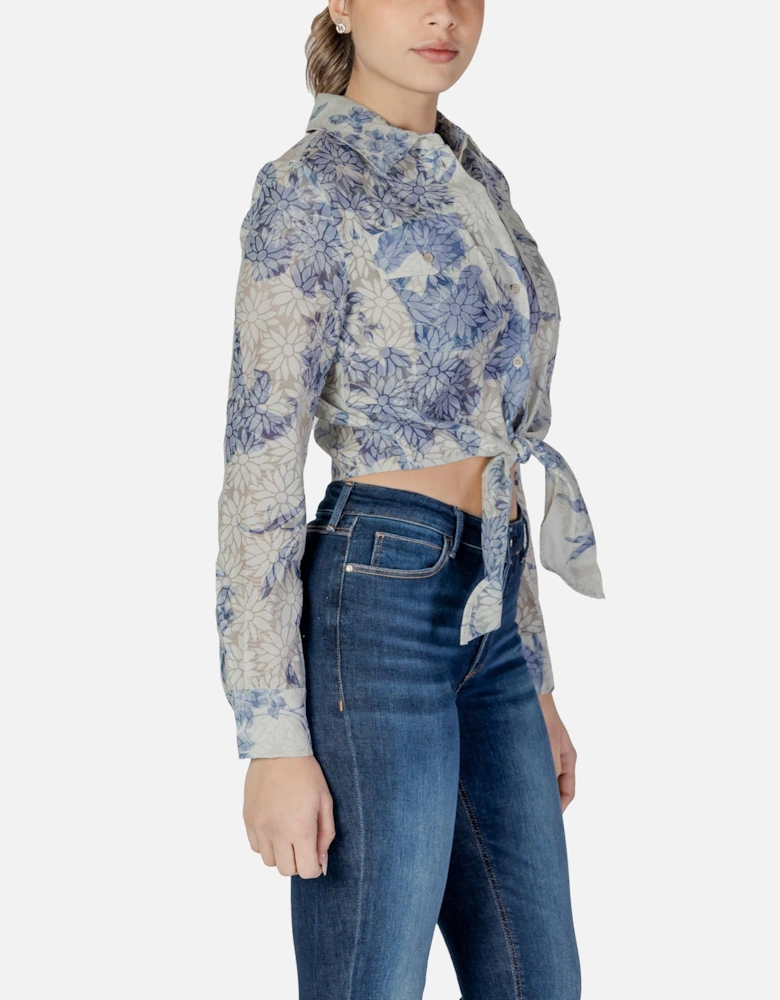 Floral Long Sleeve Button-Up Shirt Women - Blue