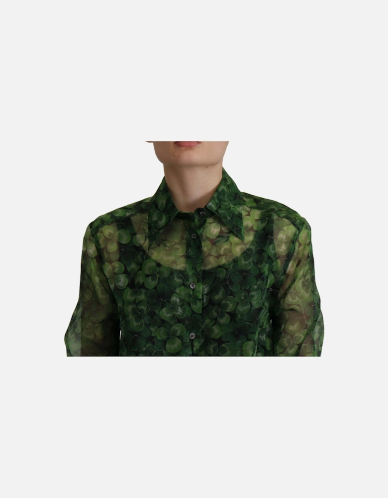 Clover Print Silk Shirt TSH7863 Women - Green T-Shirts