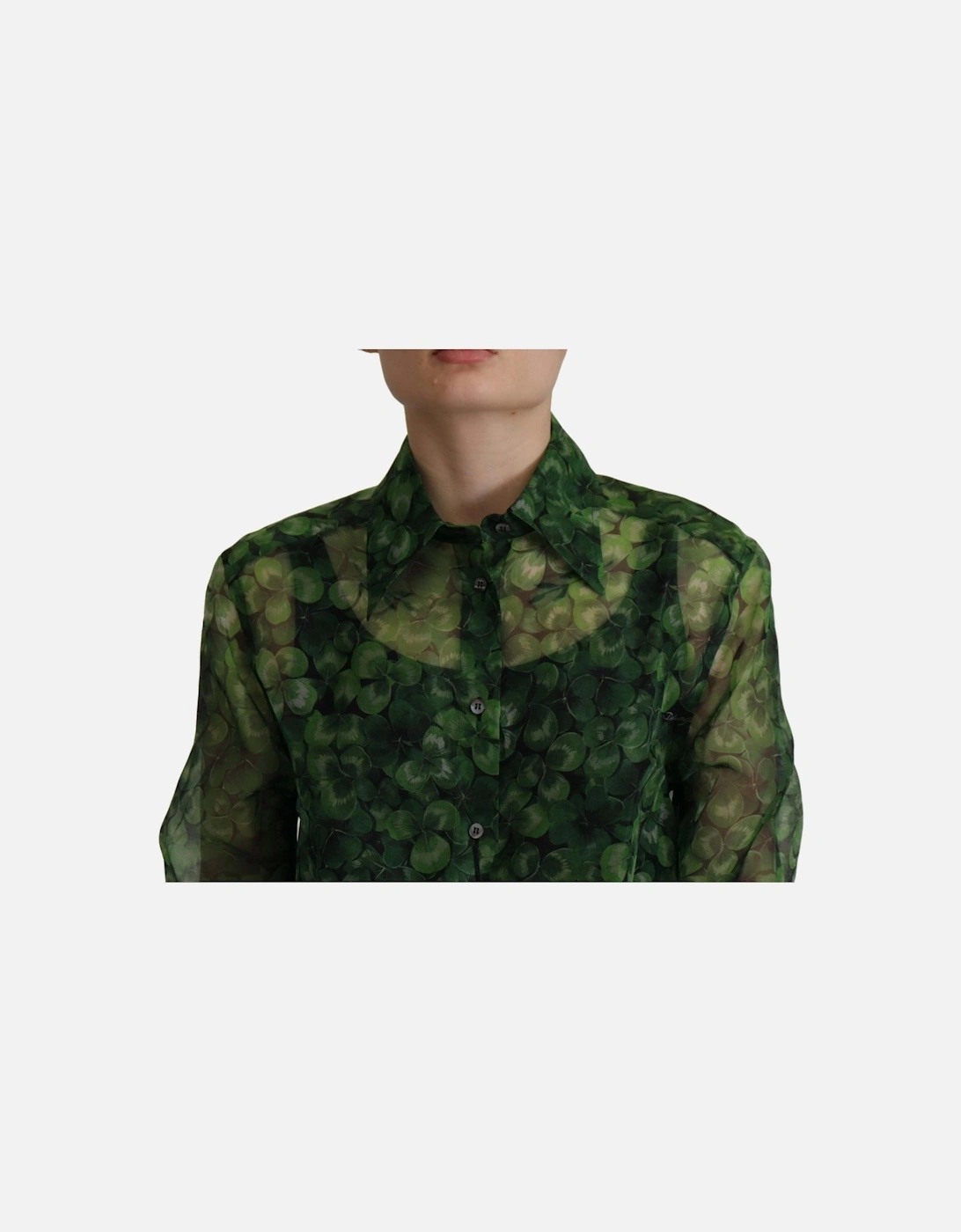 Clover Print Silk Shirt TSH7863 Women - Green T-Shirts