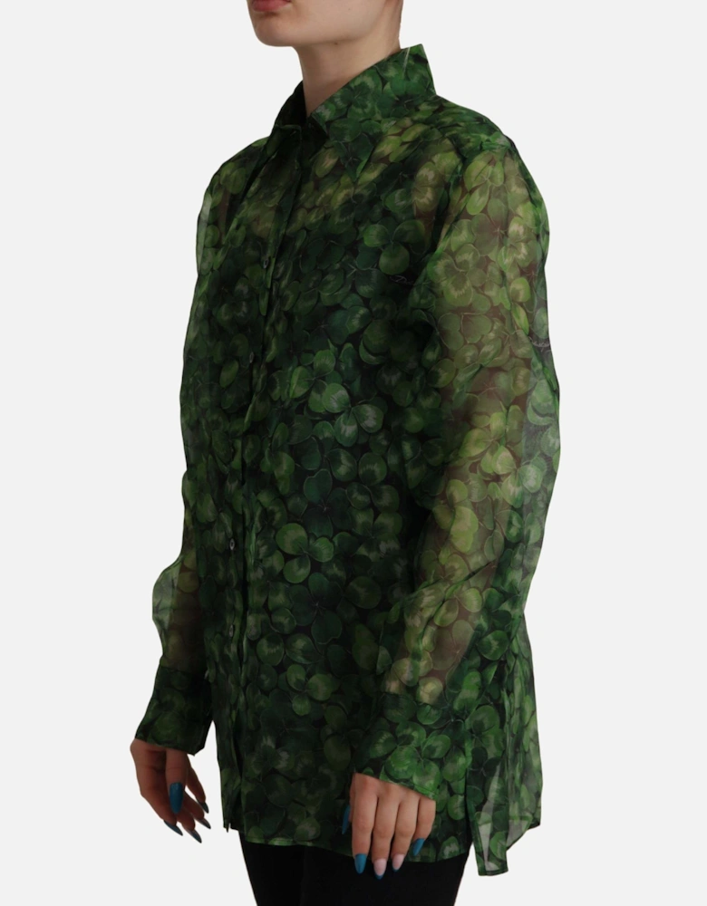 Clover Print Silk Shirt TSH7863 Women - Green T-Shirts