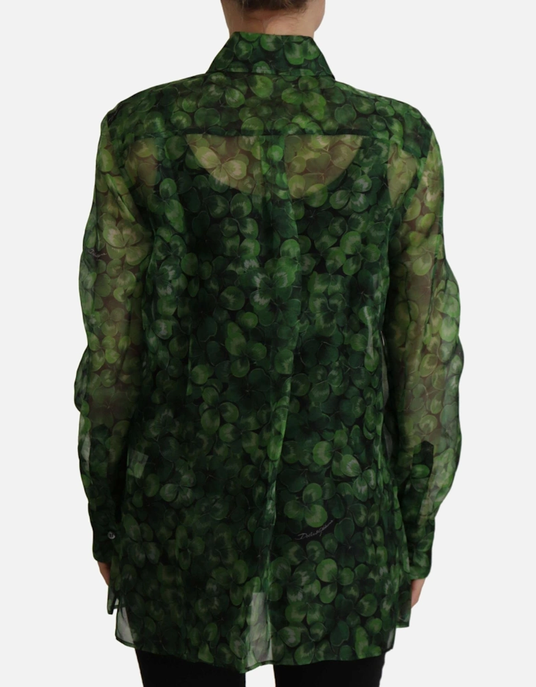 Clover Print Silk Shirt TSH7863 Women - Green T-Shirts