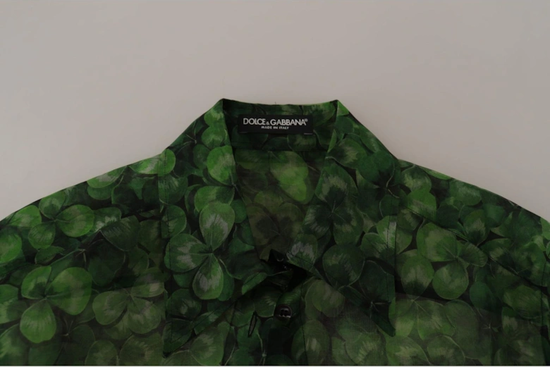 Clover Print Silk Shirt TSH7863 Women - Green T-Shirts