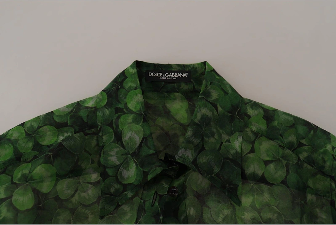 Clover Print Silk Shirt TSH7863 Women - Green T-Shirts