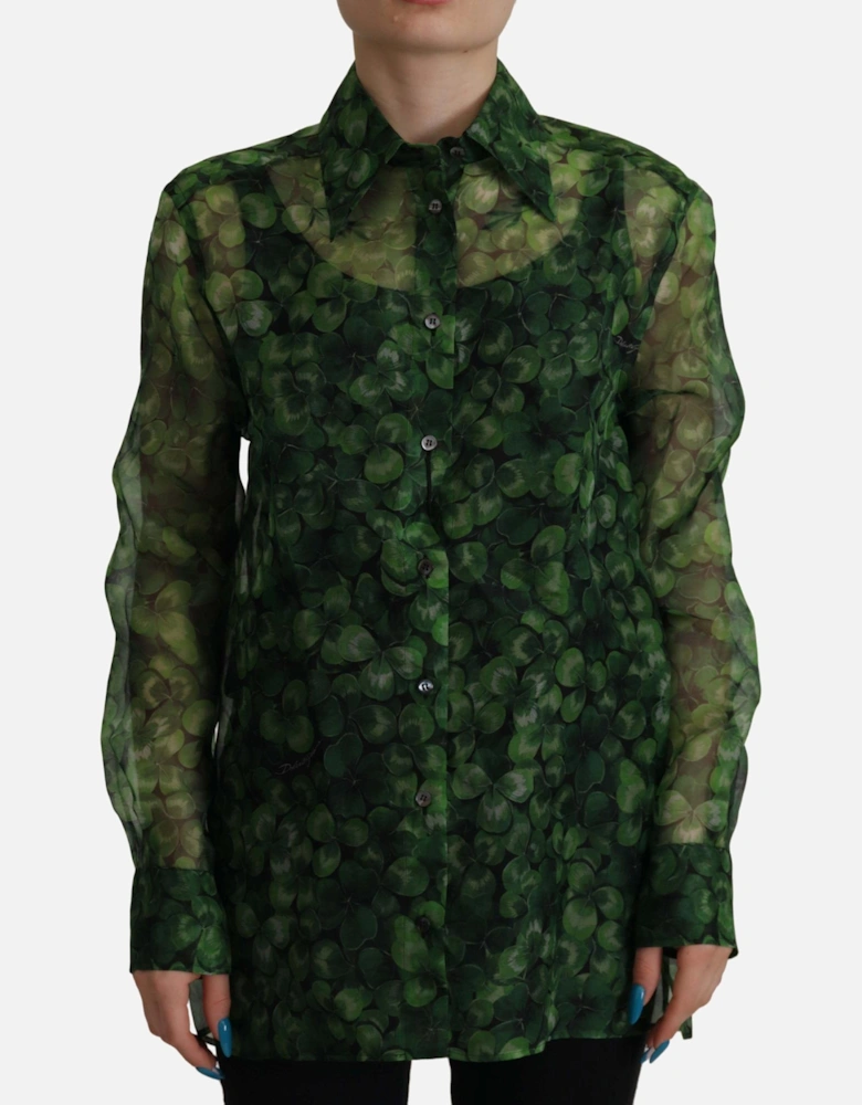Clover Print Silk Shirt TSH7863 Women - Green T-Shirts
